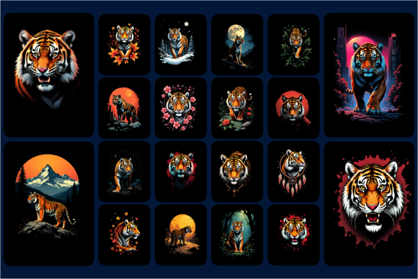 100 Tiger T-Shirt Graphic Bundle Product Examples
