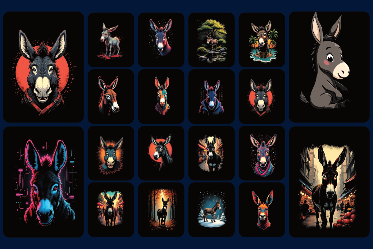 100 Donkey T-Shirt Graphic Bundle Product Examples