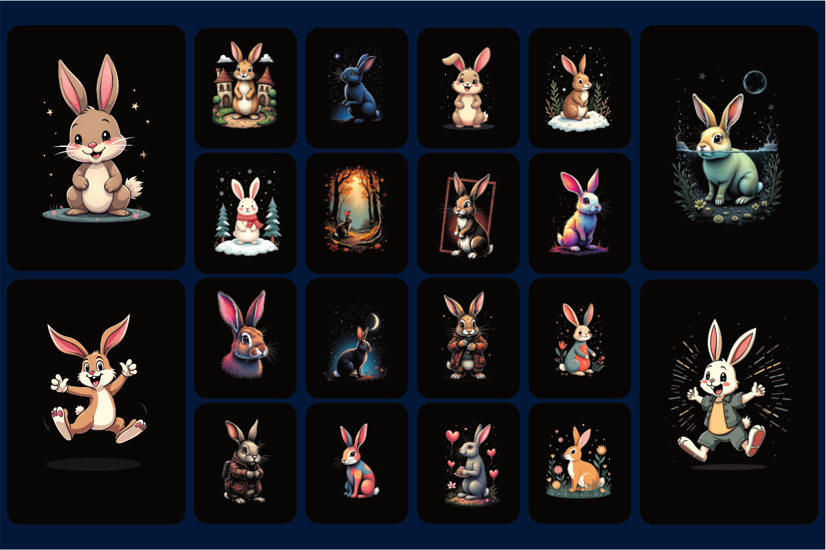 100 Rabbit T-Shirt Graphic Bundle Product Examples
