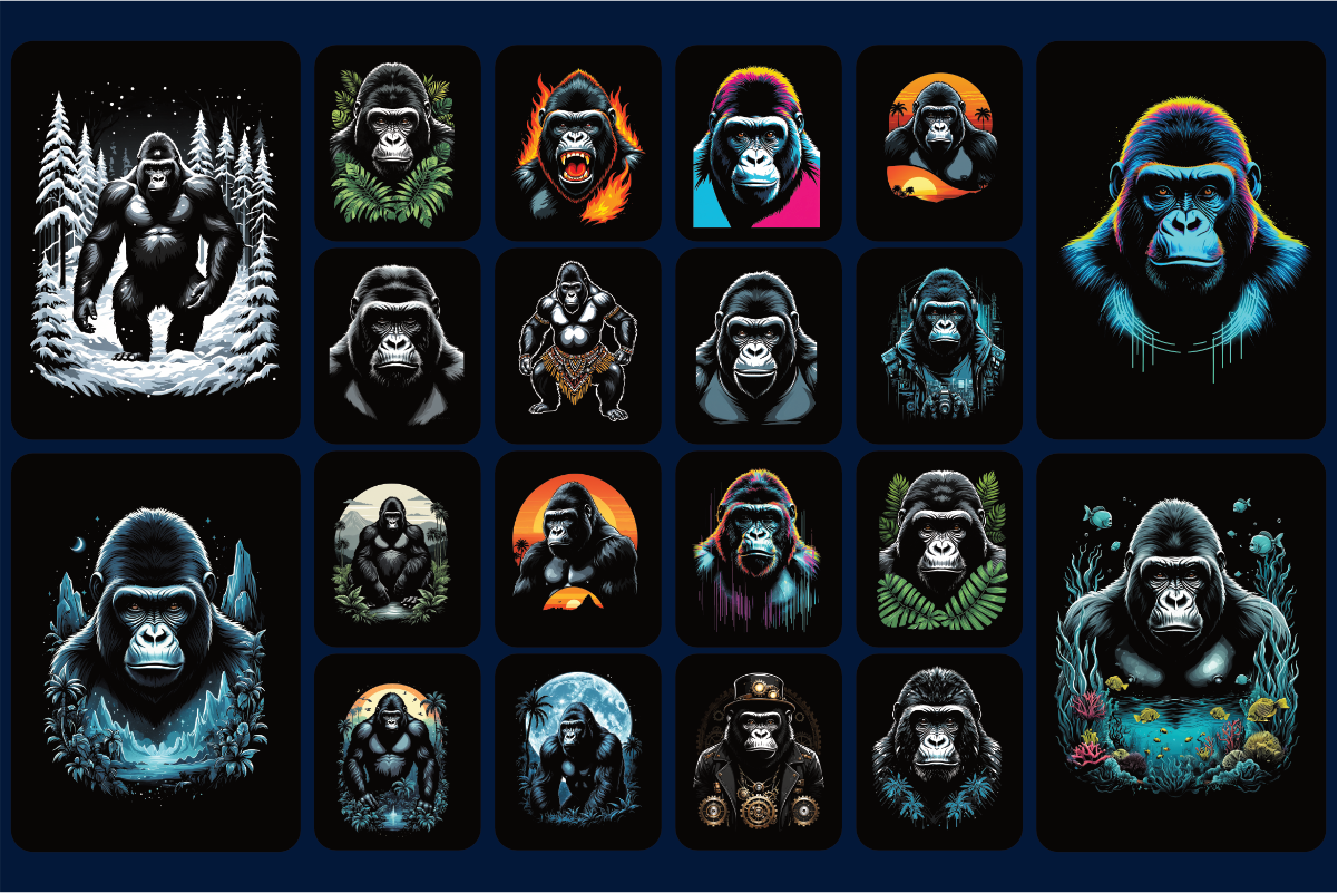 100 Gorilla T-Shirt Graphic Bundle Product Examples