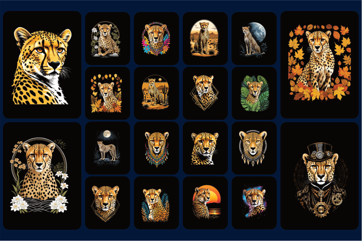 100 Cheetah T-Shirt Graphic Bundle Product Examples