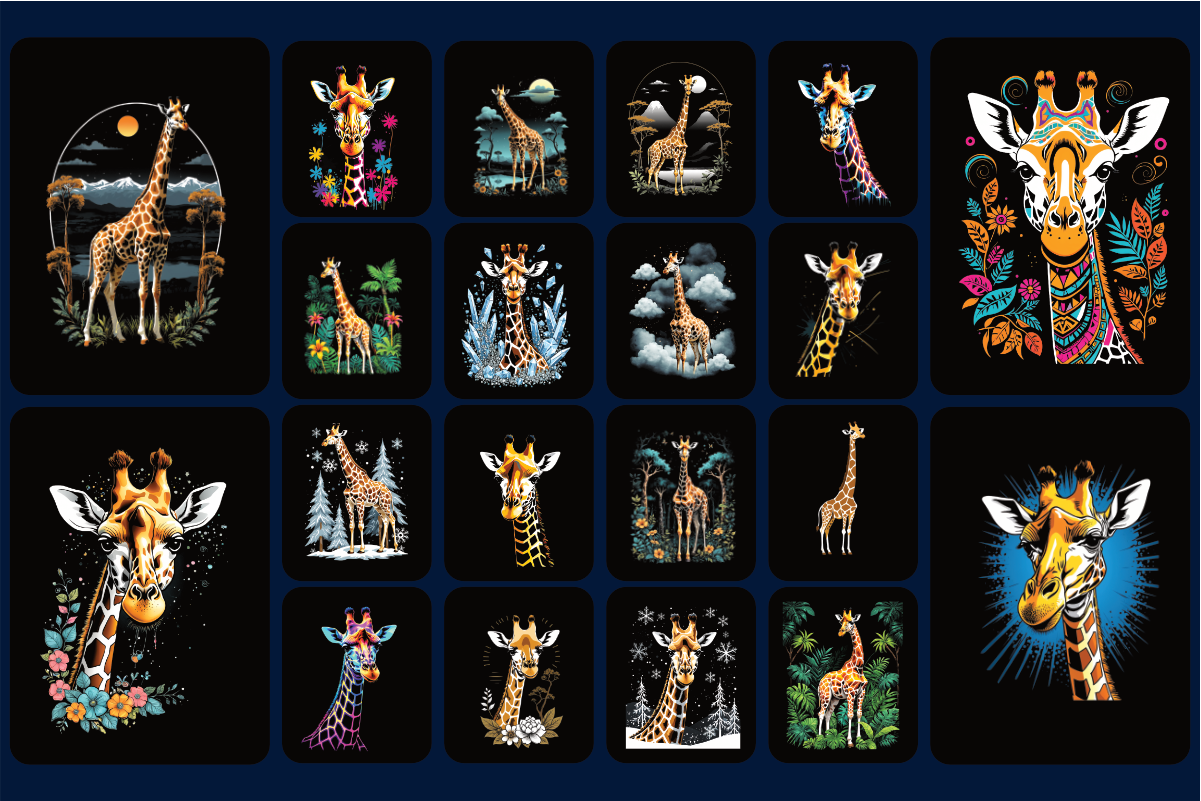100 Giraffe T-Shirt Graphic Bundle Product Examples