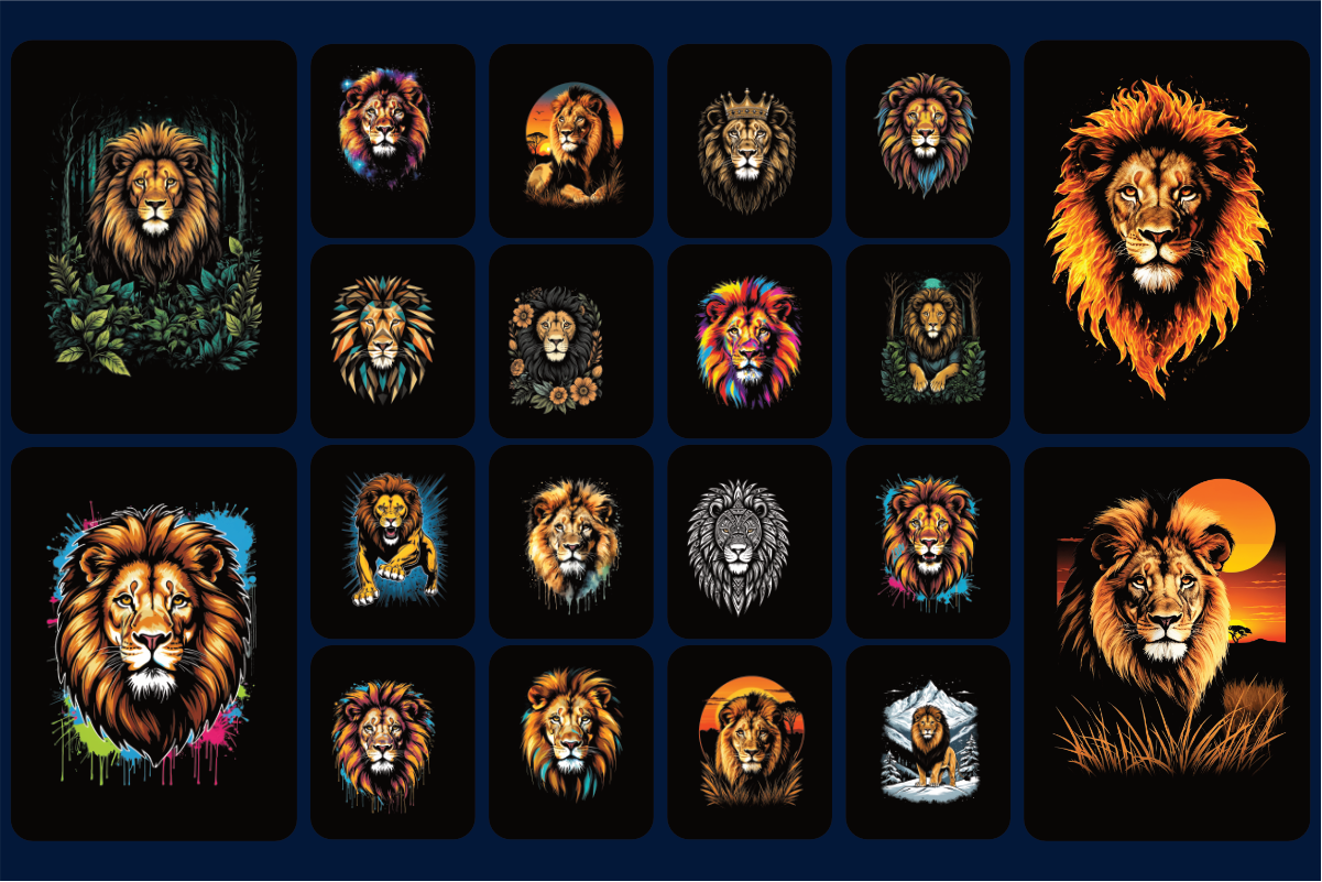 100 Lion T-Shirt Graphic Bundle Product Examples